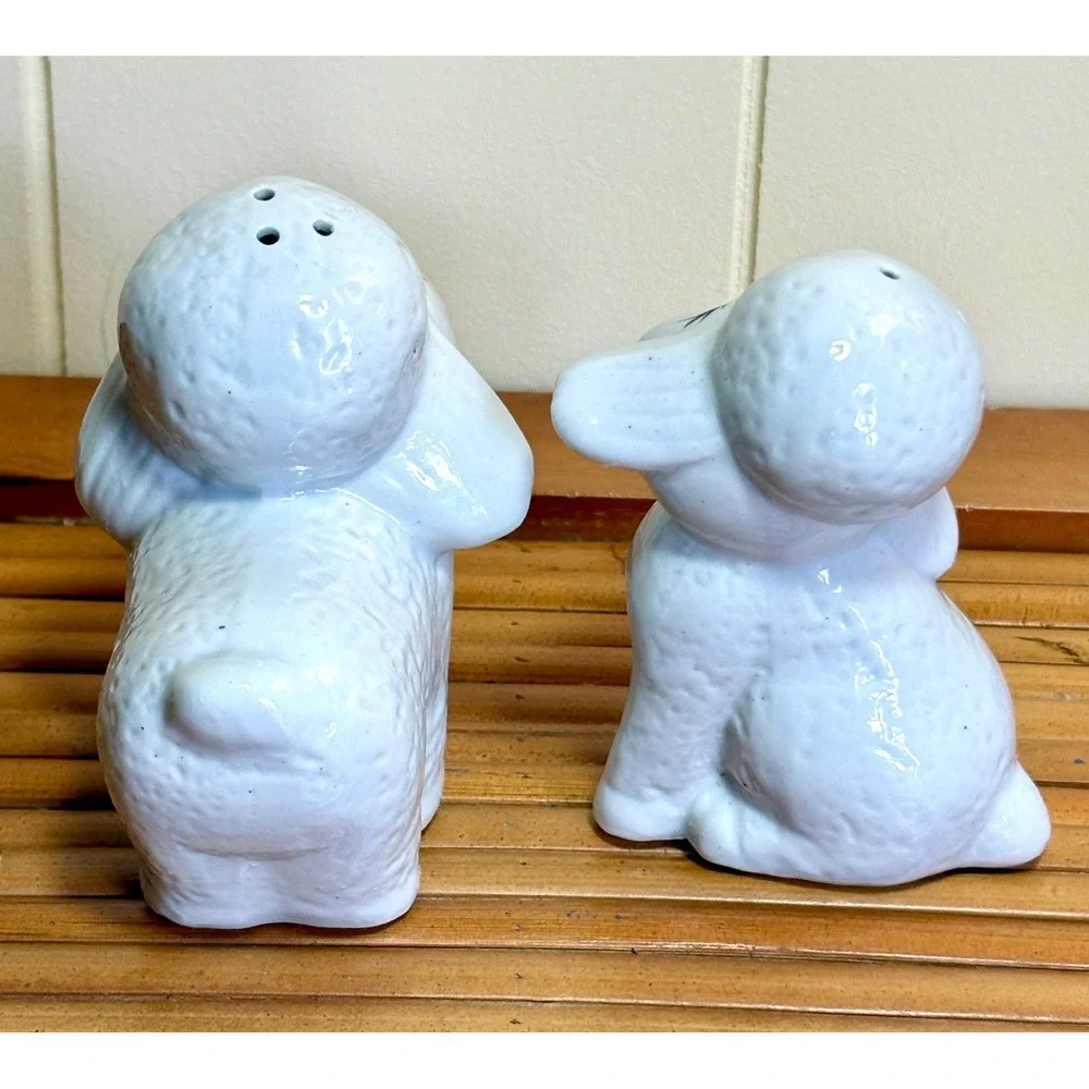 Vintage White Ceramic Lamb & Sheep Salt and Pepper Shakers Set Mid Century
